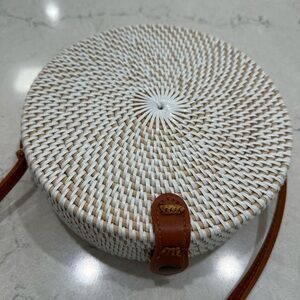 BOHO White and Tan Woven Round Bag